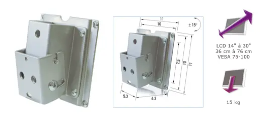 SUPPORT MURAL INCLINABLE à ± 15° pour LCD 15" - 23" APPLIK ERARD