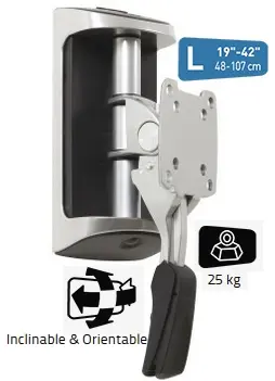 SUPPORT MURAL 2 AXES : 1 INCLINAISON -24°/+5°, 1 ORIENTATION à ±45° 