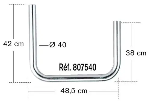 BRAS DE DEPORT EN U Ø 40 mm, Long 48,5 cm, 2 COUDES : 38 cm et 42 cm 