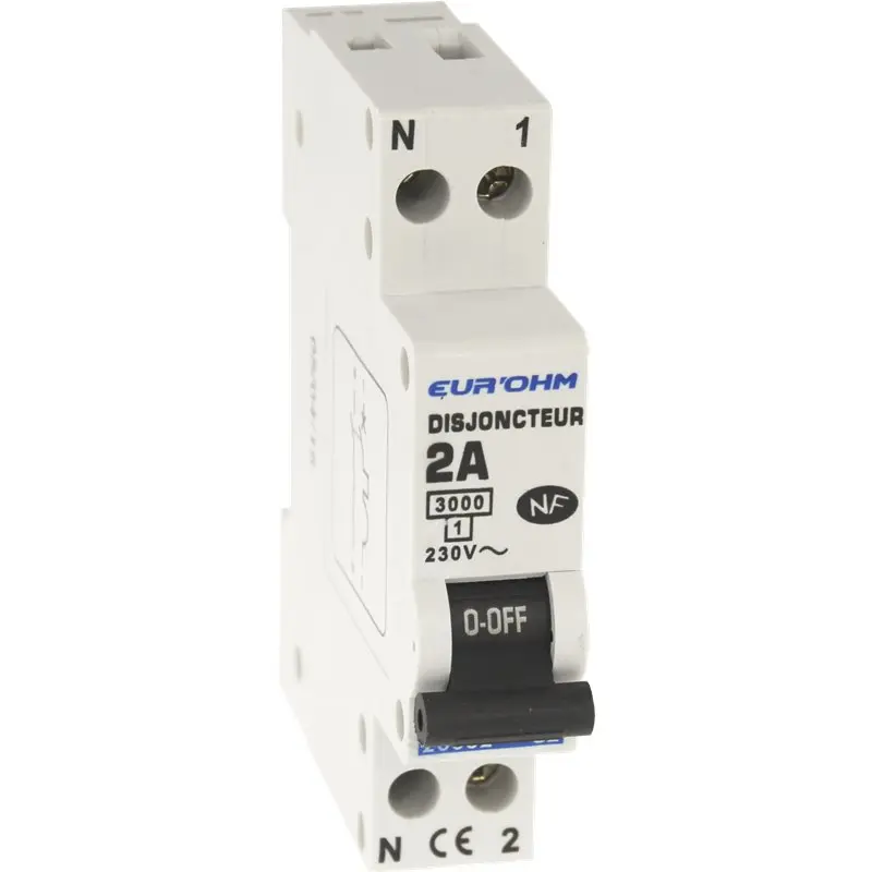 DISJONCTEUR 1P+N 2A NF courbe C connexion vis haut/bas 3kA EUROHM