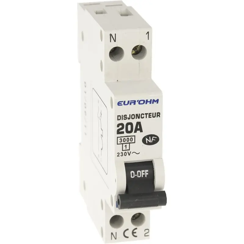 DISJONCTEUR 1P+N 20A NF courbe C connexion vis haut/bas 3kA EUR'OHM