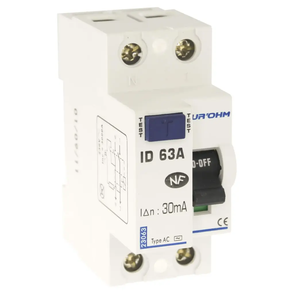 INTERRUPTEUR DIFF. 63AC 1P+N 30mA connexion haut/bas Classe AC EUROHM