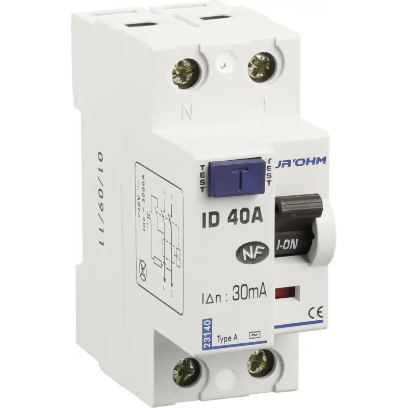 INTERRUPTEUR DIFF 40A 1P+N 30mA connexion haut/bas Classe A EUROHM