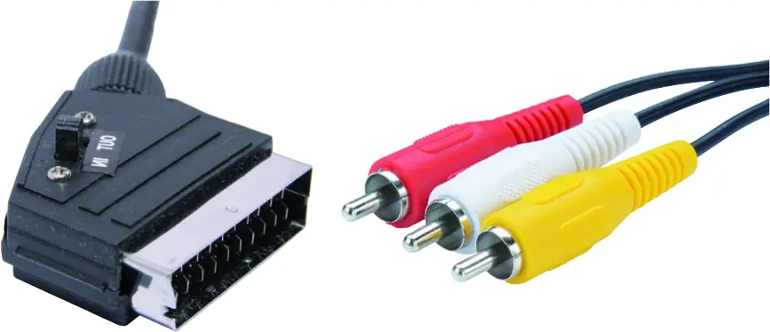 CORDON PERITEL Mâle / 3 RCA Mâles - Entrée / Sort. COMMUTABLE 1.50 M 
