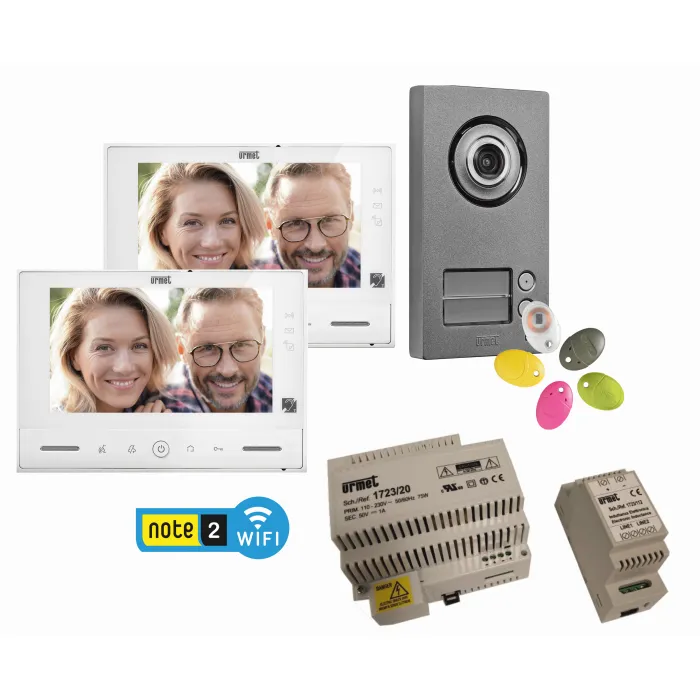 KIT VIDEO NOTE 2 - 1 PLATINE 2 BP + 2 MONITEURS WIFI URMET