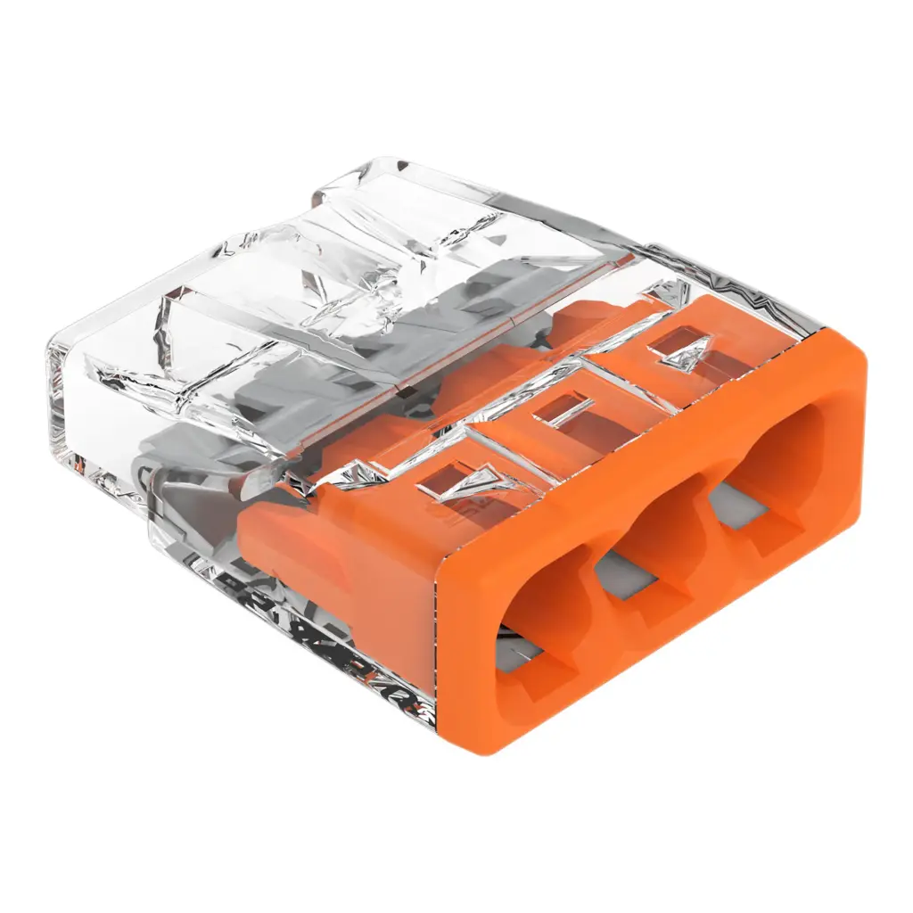 BORNE 3 x 0,5 à 2,5 mm² TRANSPARENTE ORANGE WAGO