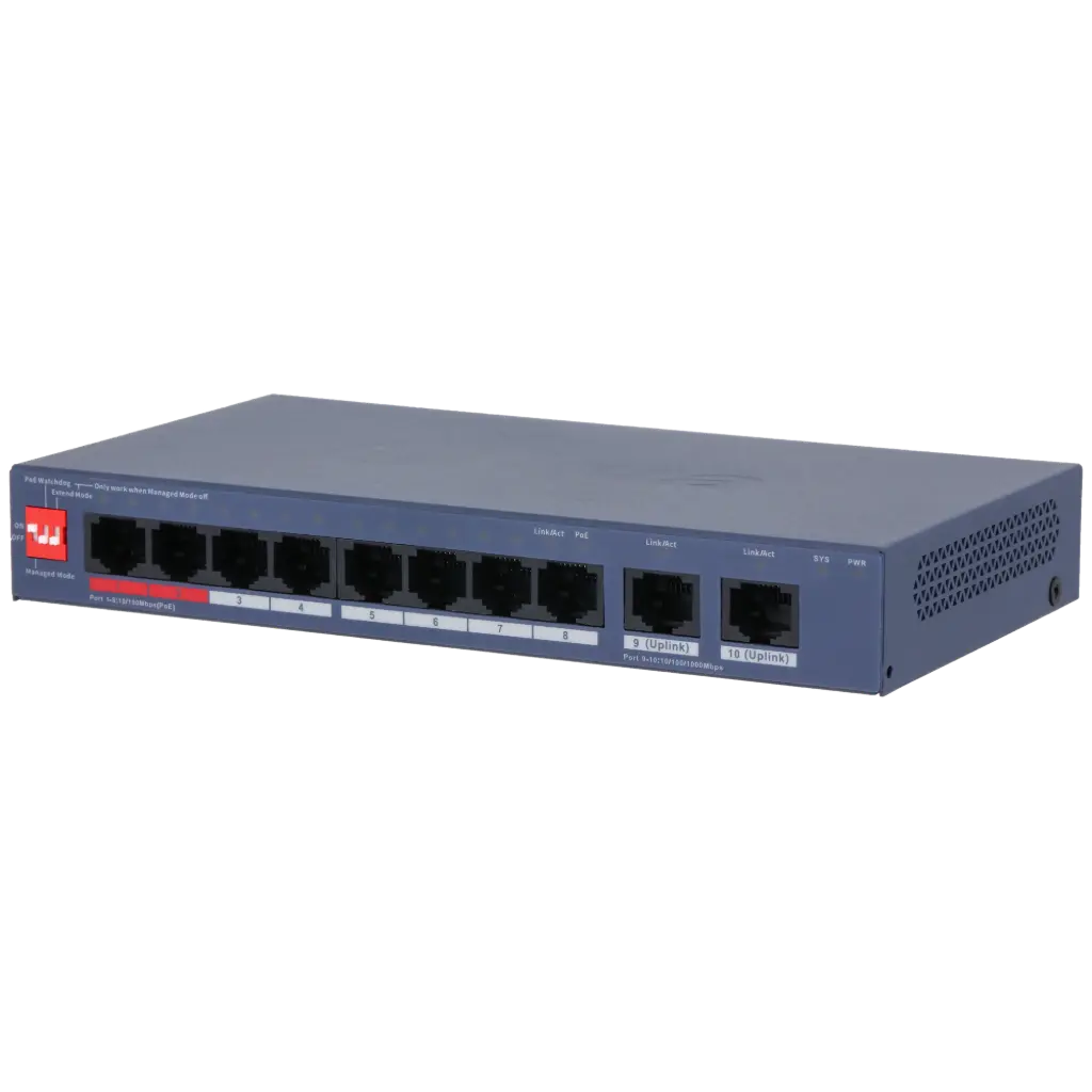 SWITCH 8 PORTS POE 10/100Mbps + 2 Port GIGABIT-CLOUD MANAGEABLE DAHUA 