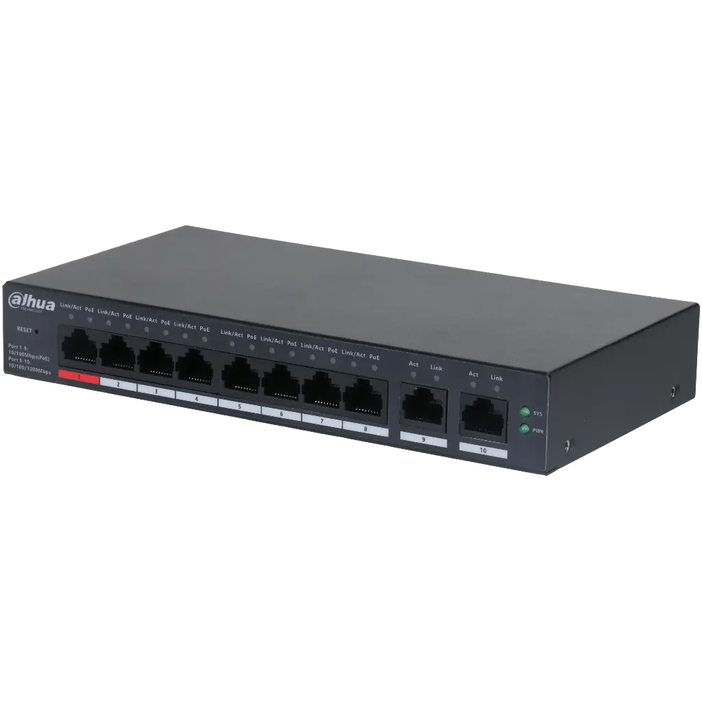 SWITCH 8 PORTS POE 10/100Mbps + 2 Port GIGABIT-CLOUD MANAGEABLE DAHUA