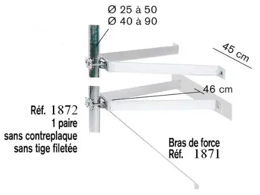 [ERA1872] FIXATIONS MURALES DEPORT 46 cm GALVA  (la paire) ERARD