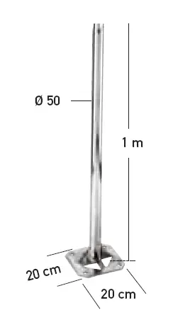 [ERA3602] PIED TERRASSE: plaque 20 x 20 cm avec MAT 1m Ø 50 mm  GALVA ERARD