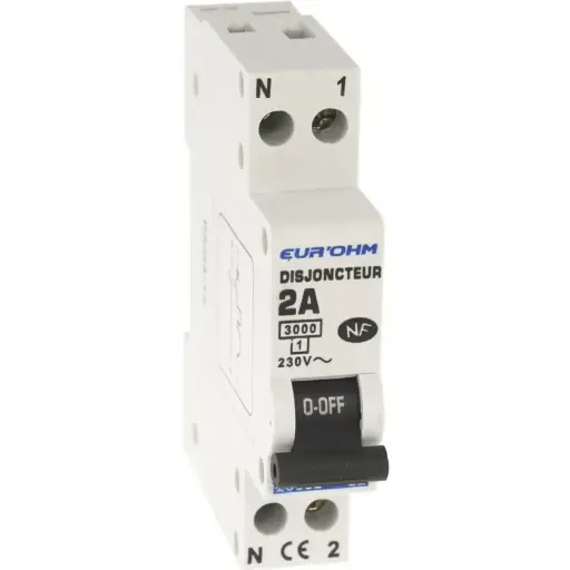 [EUR20002] DISJONCTEUR 1P+N 2A NF courbe C connexion vis haut/bas 3kA EUROHM