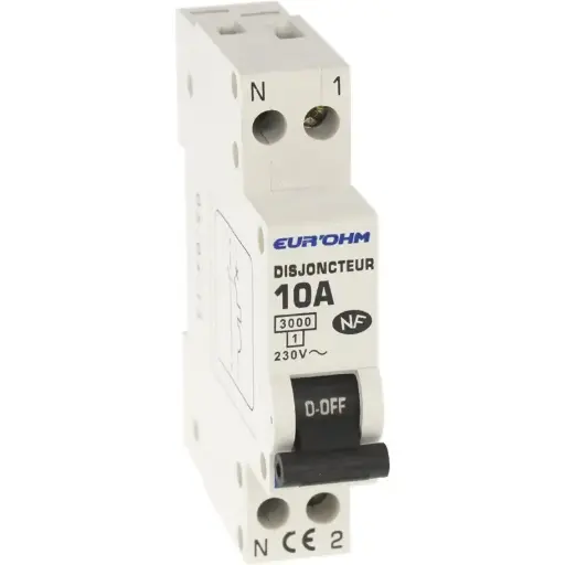 [EUR20010] DISJONCTEUR 1P+N 10A NF courbe C connexion vis haut/bas 3kA EUROHM