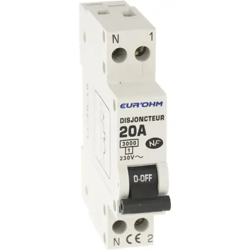 [EUR20020] DISJONCTEUR 1P+N 20A NF courbe C connexion vis haut/bas 3kA EUROHM