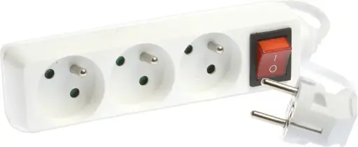 [EUR64095] BLOC 3 PRISES (2 POLES + TERRE) BLANC + INTER 3G1,5 1,5M EUROHM