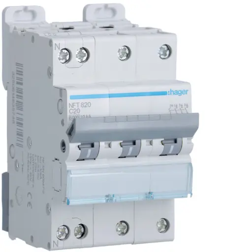 [HAGNFT820] DISJONCTEUR TRIPOLAIRE 3 PH+N 6-10kA C-20A 3m HAGER