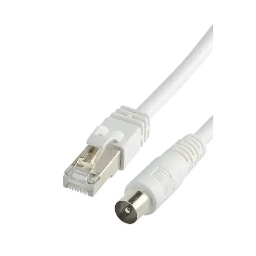 [ITC4981] CORDON TV ACTIF 9,52 mm Mâle / RJ45 Mâle 2 mètres + ADAP TV 9,52mm F