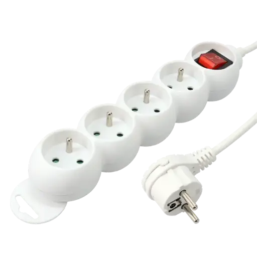 [ITC8302] BLOC 3 PRISES (2 POLES + TERRE) - 3 X 1mm² - 3680W + INTER  -1M 