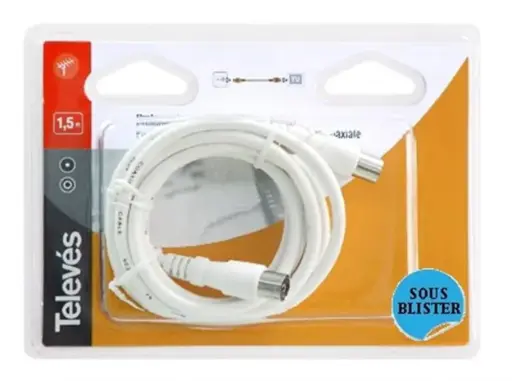[TEL4389] CORDON COAX TV Male / Femelle 1,5 m BLANC TELEVES