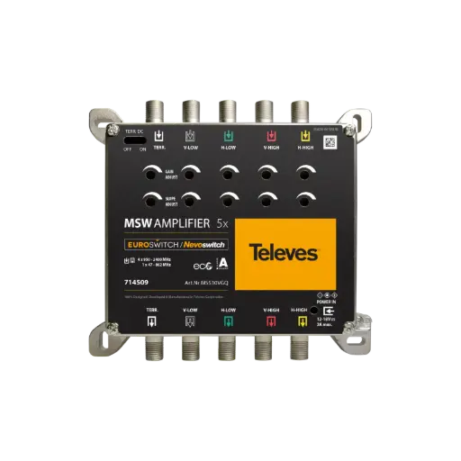 [TEL714509] AMPLIFICATEUR 5x5 "F" MATV/BIS GAIN 27 / 25 dB Vs110 dBµV TELEVES