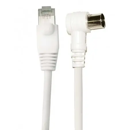 [TON828610] CORDON BALUN  RJ45 / TV connecteur IEC 9,52 BLANC 0,80 Mètres TONNA